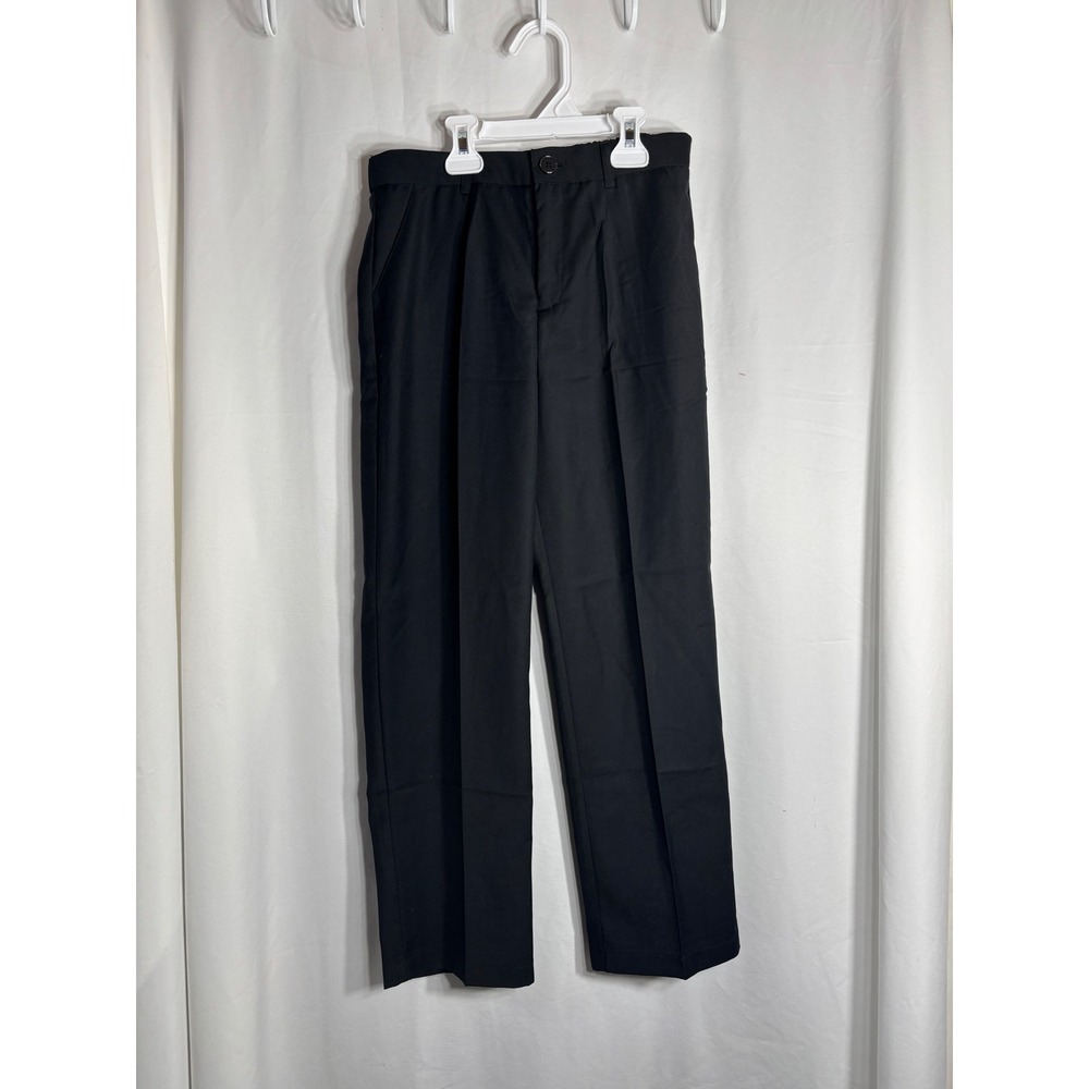Kids‎ Black Flat Front Pants Elastic Waist School Uniform Trousers Size 150